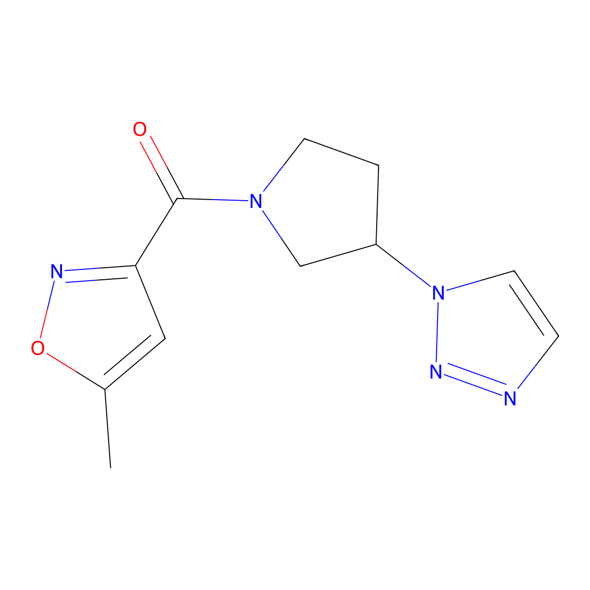(3-(1H-1,2,3-triazol-1-yl)pyrrolidin-1-yl)(5-methylisoxazol-3-yl)methanone molecular structure, CAS 1798466-02-0