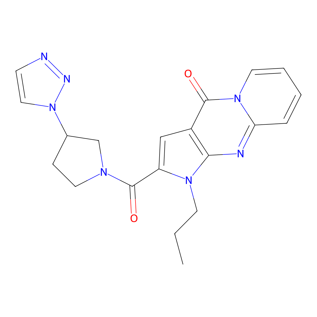6-propyl-5-[3-(1H-1,2,3-triazol-1-yl)pyrrolidine-1-carbonyl]-1,6,8-triazatricyclo[7.4.0.0^{3,7}]trideca-3(7),4,8,10,12-pentaen-2-one molecular structure, CAS 1798466-13-3