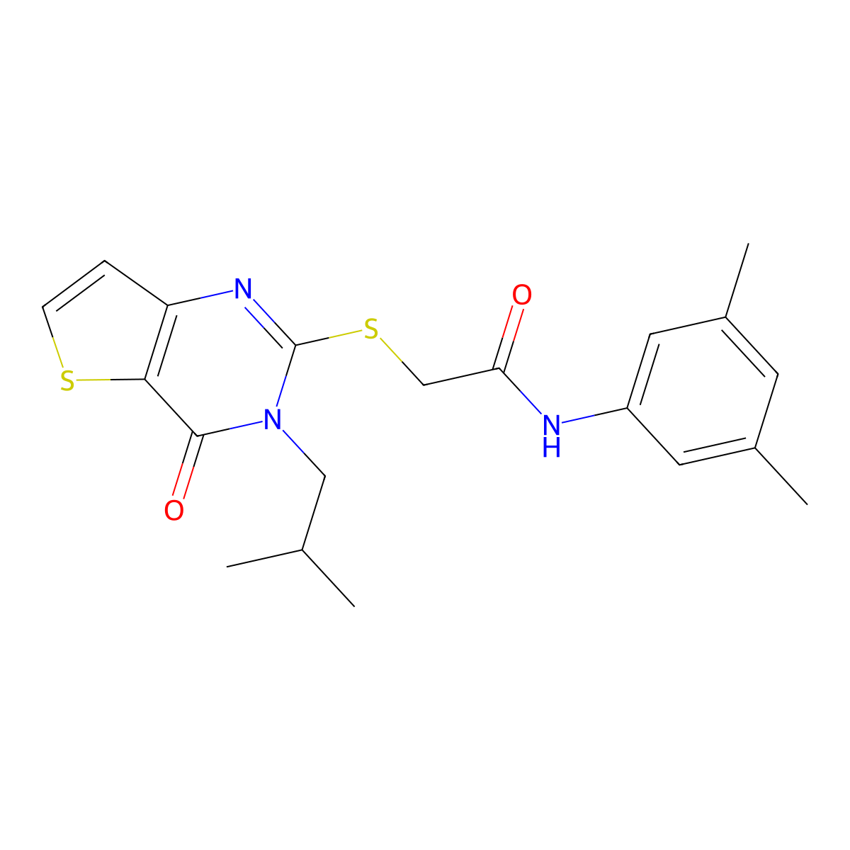 N-(3,5-dimethylphenyl)-2-((3-isobutyl-4-oxo-3,4-dihydrothieno[3,2-d]pyrimidin-2-yl)thio)acetamide molecular structure, CAS 1798483-34-7