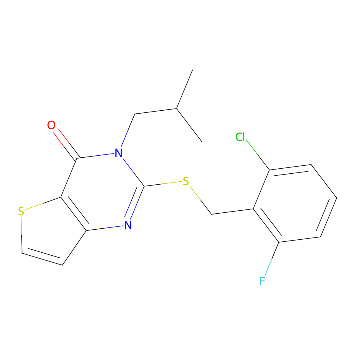 2-((2-chloro-6-fluorobenzyl)thio)-3-isobutylthieno[3,2-d]pyrimidin-4(3H)-one molecular structure, CAS 1798483-41-6