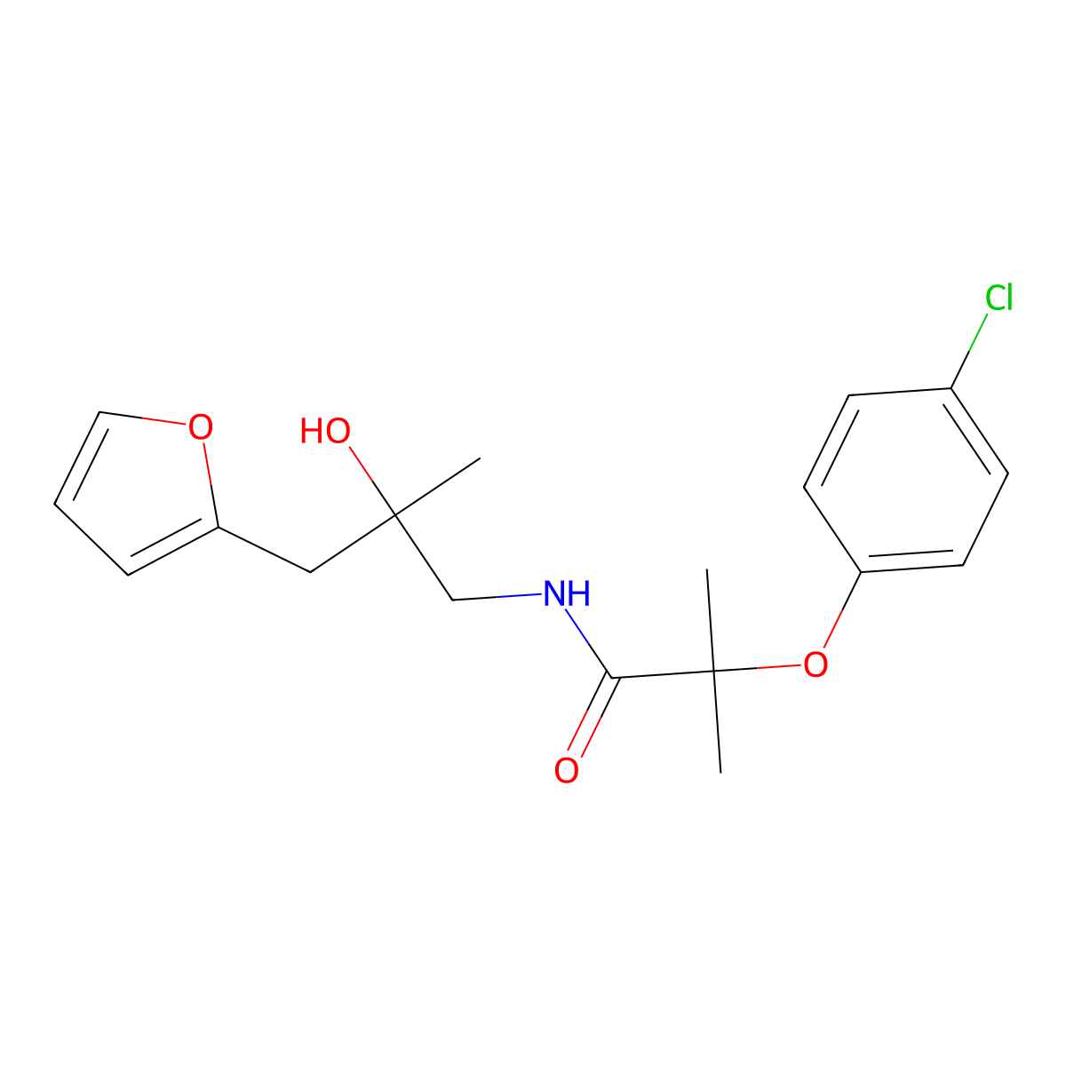 2-(4-chlorophenoxy)-N-(3-(furan-2-yl)-2-hydroxy-2-methylpropyl)-2-methylpropanamide molecular structure, CAS 1798483-54-1
