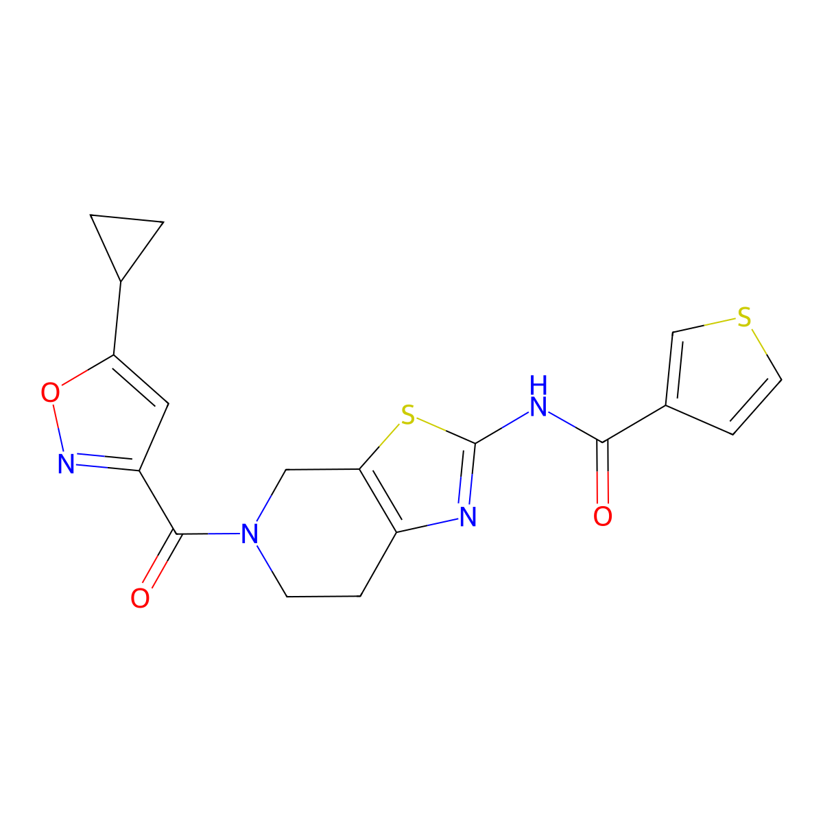 N-(5-(5-cyclopropylisoxazole-3-carbonyl)-4,5,6,7-tetrahydrothiazolo[5,4-c]pyridin-2-yl)thiophene-3-carboxamide molecular structure, CAS 1798483-87-0