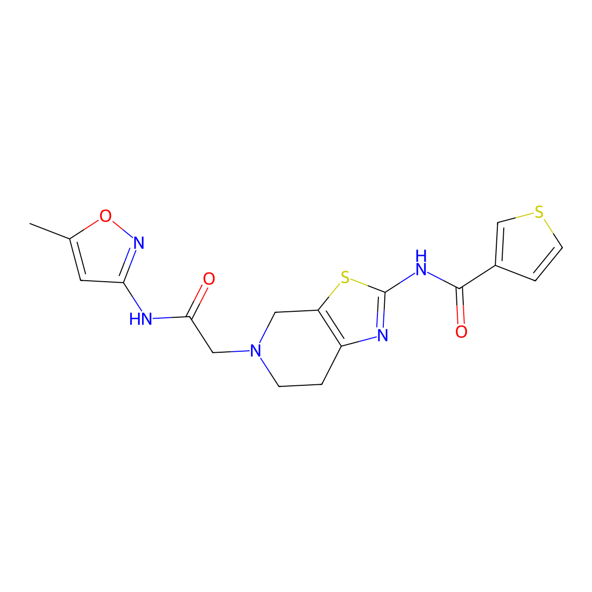 N-(5-(2-((5-methylisoxazol-3-yl)amino)-2-oxoethyl)-4,5,6,7-tetrahydrothiazolo[5,4-c]pyridin-2-yl)thiophene-3-carboxamide molecular structure, CAS 1798483-95-0