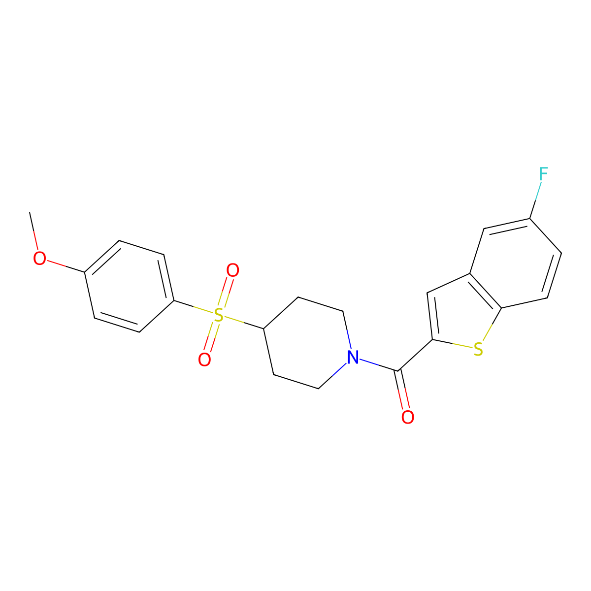 (5-Fluorobenzo[b]thiophen-2-yl)(4-((4-methoxyphenyl)sulfonyl)piperidin-1-yl)methanone molecular structure, CAS 1798484-27-1
