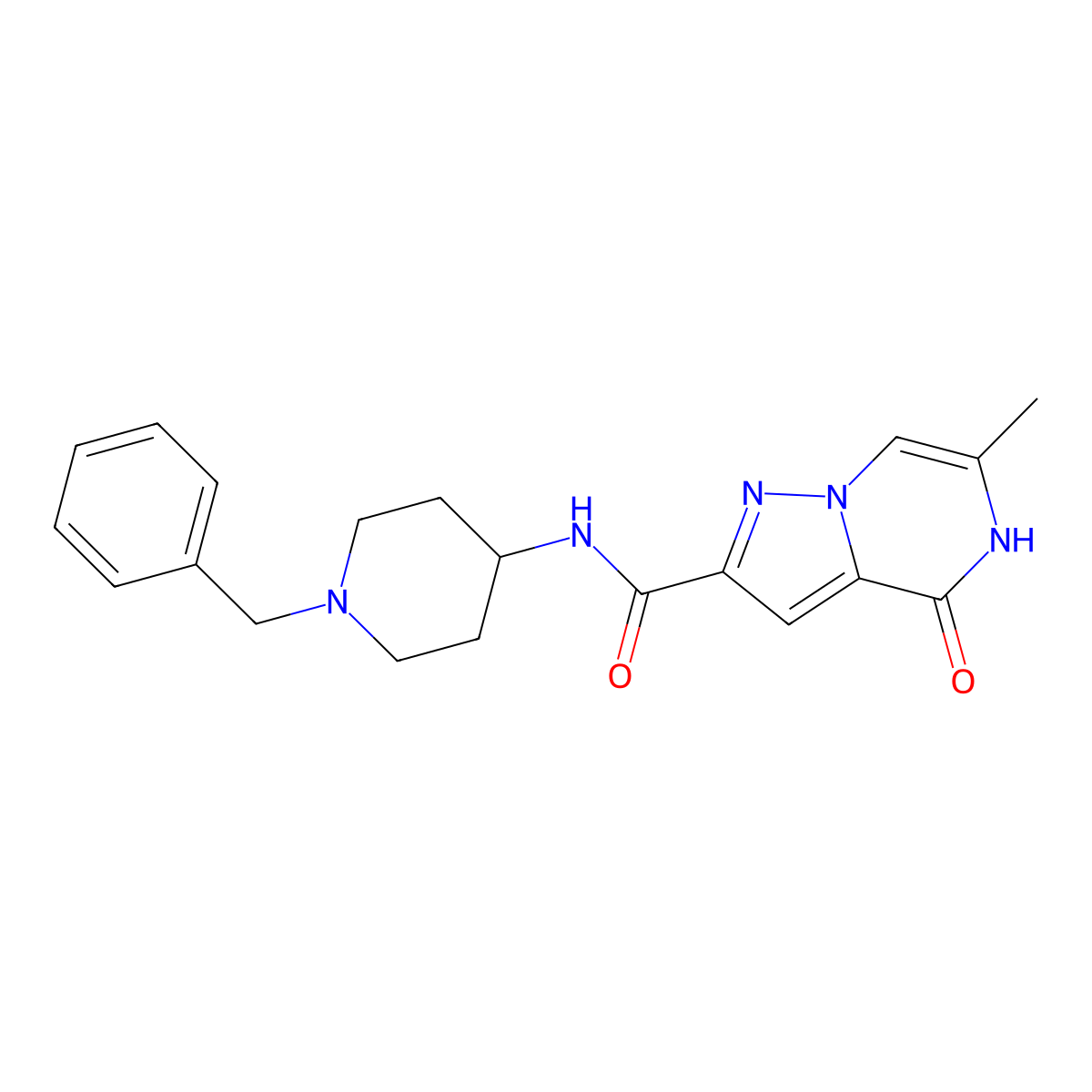 N-(1-benzylpiperidin-4-yl)-6-methyl-4-oxo-4,5-dihydropyrazolo[1,5-a]pyrazine-2-carboxamide molecular structure, CAS 1798484-34-0