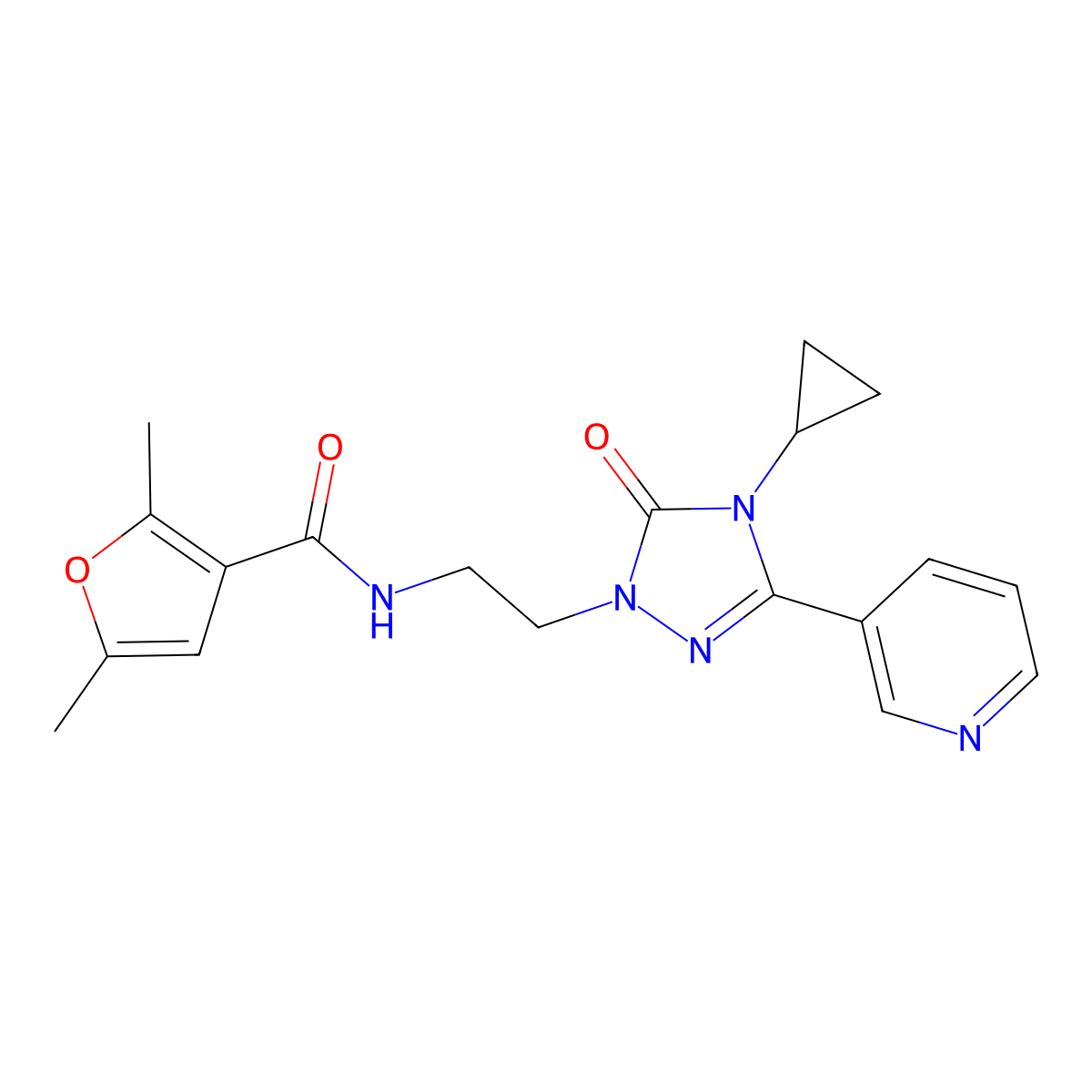 N-{2-[4-cyclopropyl-5-oxo-3-(pyridin-3-yl)-4,5-dihydro-1H-1,2,4-triazol-1-yl]ethyl}-2,5-dimethylfuran-3-carboxamide molecular structure, CAS 1798484-43-1