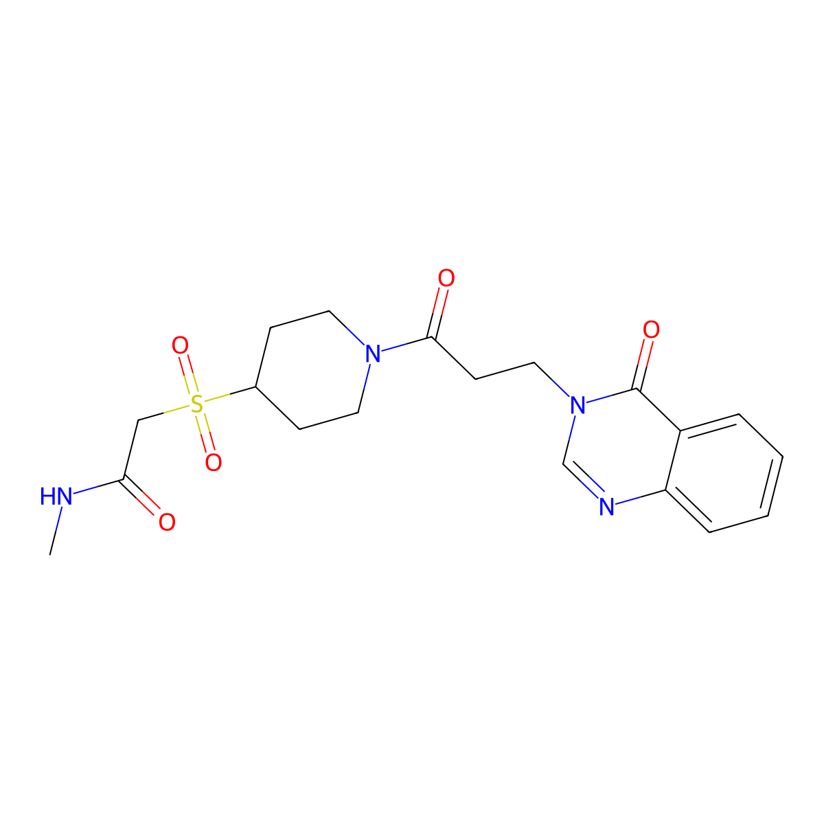 N-methyl-2-((1-(3-(4-oxoquinazolin-3(4H)-yl)propanoyl)piperidin-4-yl)sulfonyl)acetamide molecular structure, CAS 1798484-45-3