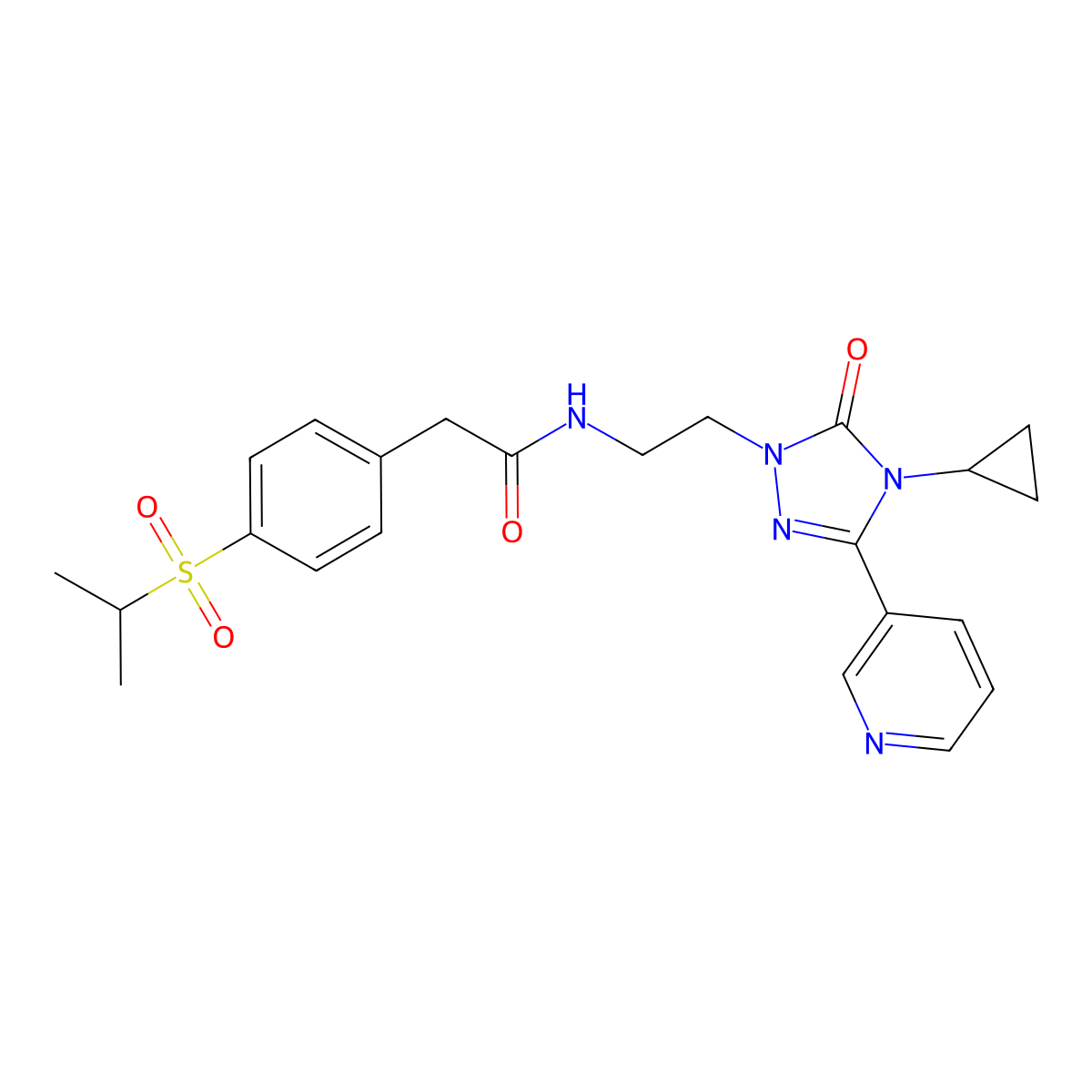 N-(2-(4-cyclopropyl-5-oxo-3-(pyridin-3-yl)-4,5-dihydro-1H-1,2,4-triazol-1-yl)ethyl)-2-(4-(isopropylsulfonyl)phenyl)acetamide molecular structure, CAS 1798484-50-0