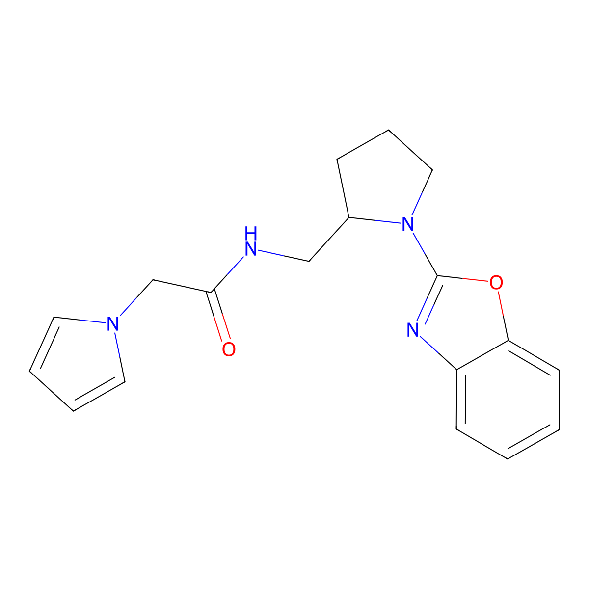N-((1-(benzo[d]oxazol-2-yl)pyrrolidin-2-yl)methyl)-2-(1H-pyrrol-1-yl)acetamide molecular structure, CAS 1798484-59-9