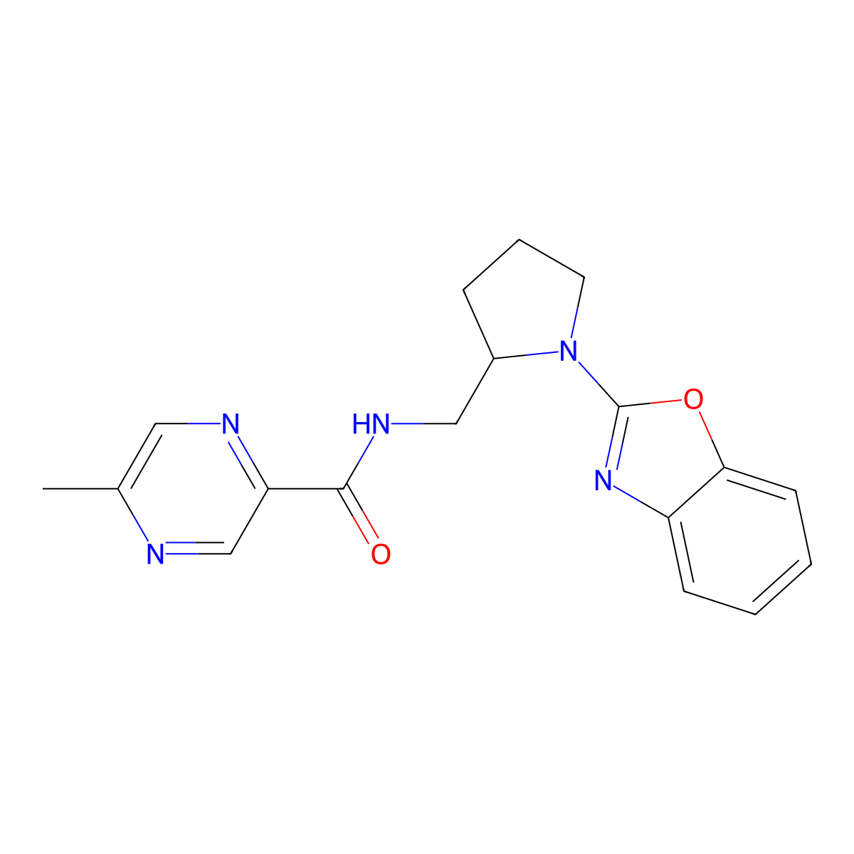 N-((1-(benzo[d]oxazol-2-yl)pyrrolidin-2-yl)methyl)-5-methylpyrazine-2-carboxamide molecular structure, CAS 1798484-67-9