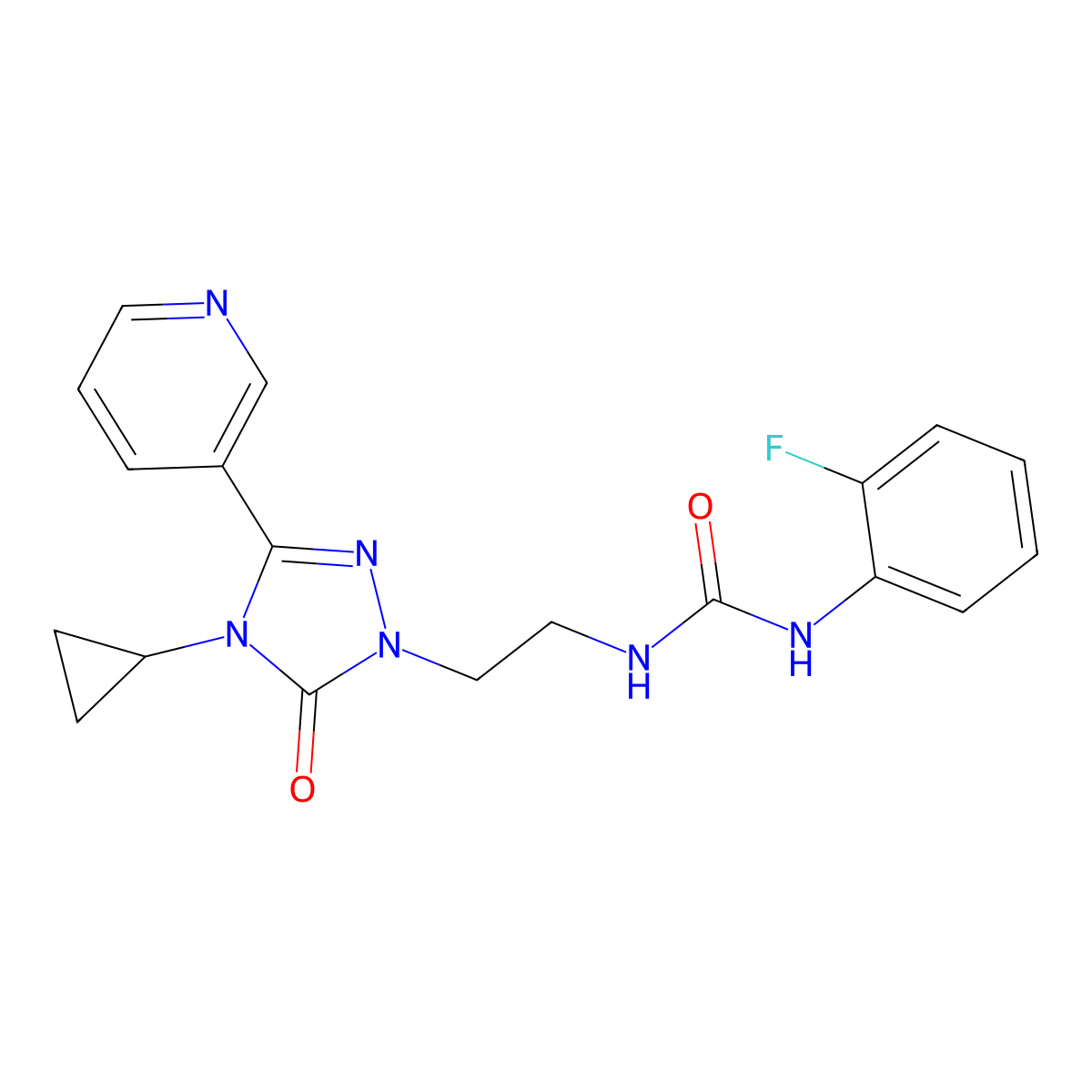 1-(2-(4-cyclopropyl-5-oxo-3-(pyridin-3-yl)-4,5-dihydro-1H-1,2,4-triazol-1-yl)ethyl)-3-(2-fluorophenyl)urea molecular structure, CAS 1798484-69-1