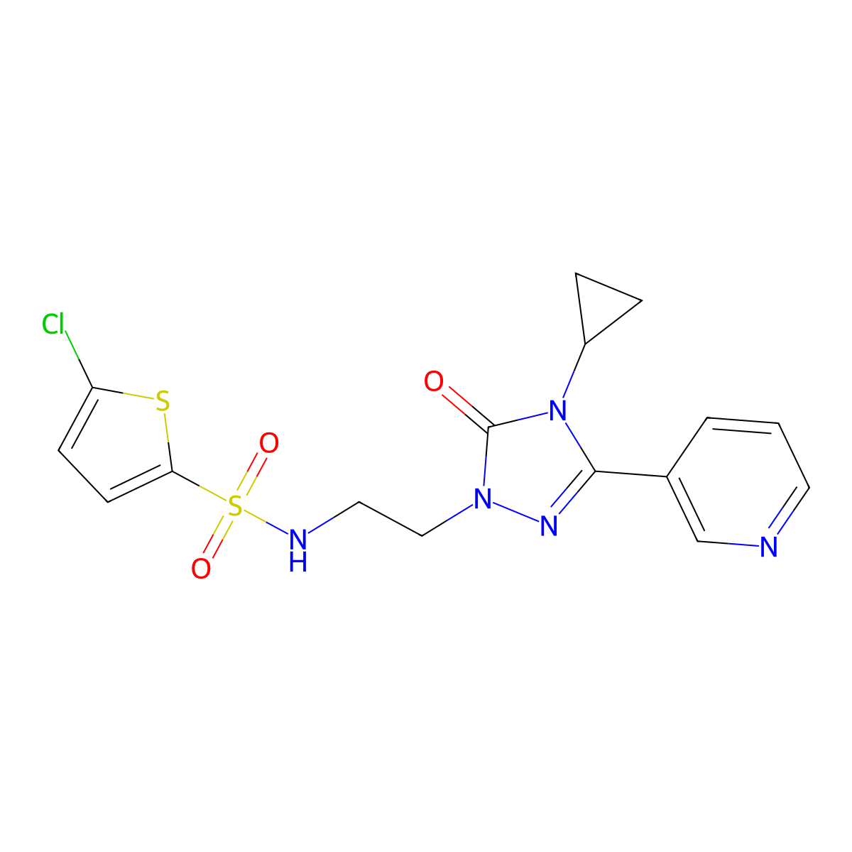 5-chloro-N-(2-(4-cyclopropyl-5-oxo-3-(pyridin-3-yl)-4,5-dihydro-1H-1,2,4-triazol-1-yl)ethyl)thiophene-2-sulfonamide molecular structure, CAS 1798484-92-0