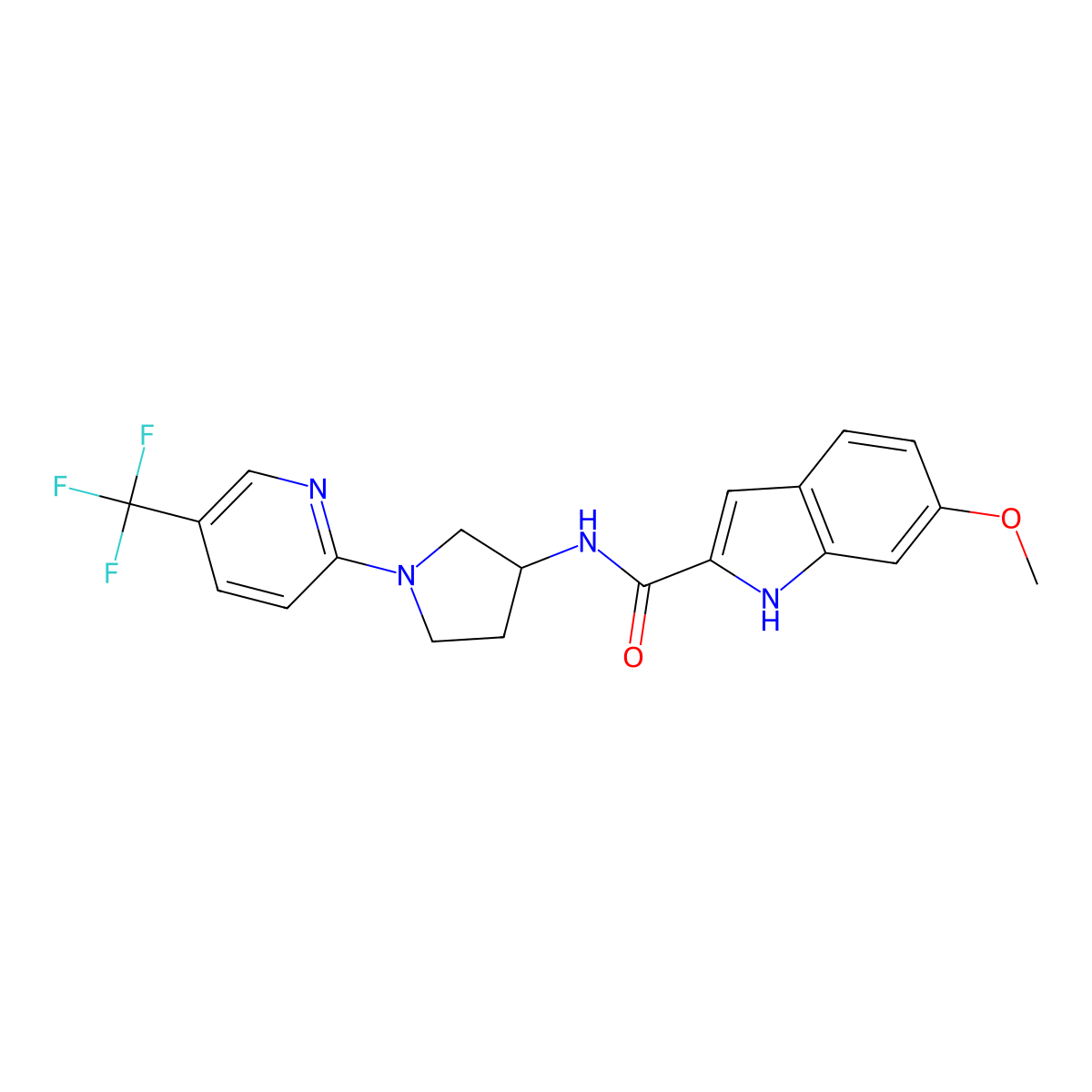 6-methoxy-N-{1-[5-(trifluoromethyl)pyridin-2-yl]pyrrolidin-3-yl}-1H-indole-2-carboxamide molecular structure, CAS 1798484-95-3