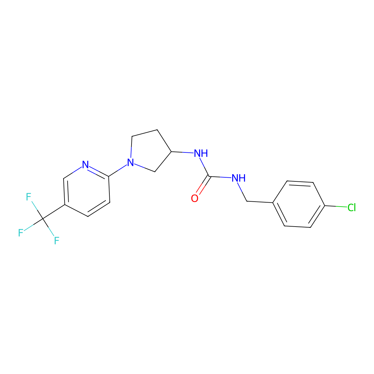 1-(4-Chlorobenzyl)-3-(1-(5-(trifluoromethyl)pyridin-2-yl)pyrrolidin-3-yl)urea molecular structure, CAS 1798485-03-6