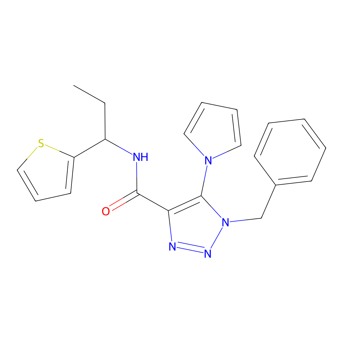 1-benzyl-5-(1H-pyrrol-1-yl)-N-[1-(2-thienyl)propyl]-1H-1,2,3-triazole-4-carboxamide molecular structure, CAS 1798485-29-6