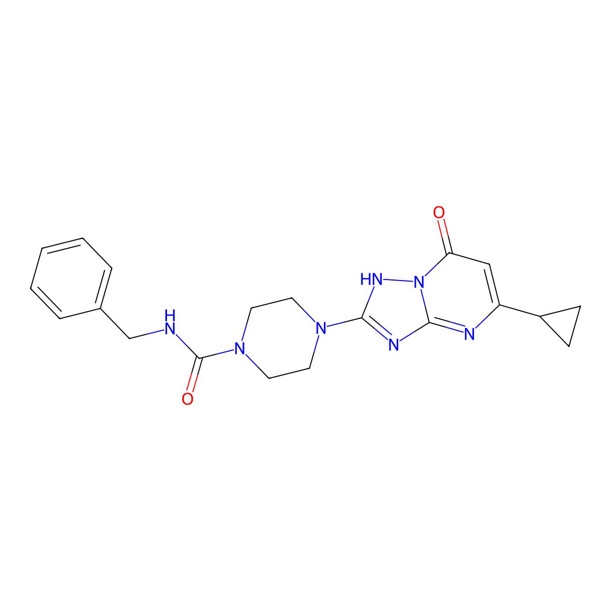N-benzyl-4-(5-cyclopropyl-7-oxo-4,7-dihydro-[1,2,4]triazolo[1,5-a]pyrimidin-2-yl)piperazine-1-carboxamide molecular structure, CAS 1798485-34-3