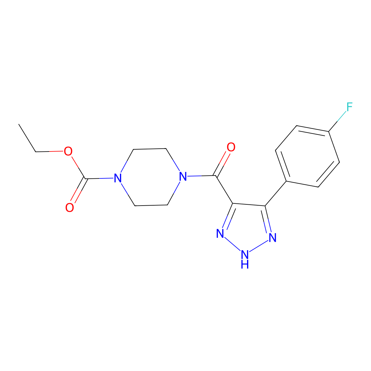 ethyl 4-(4-(4-fluorophenyl)-1H-1,2,3-triazole-5-carbonyl)piperazine-1-carboxylate molecular structure, CAS 1798485-46-7
