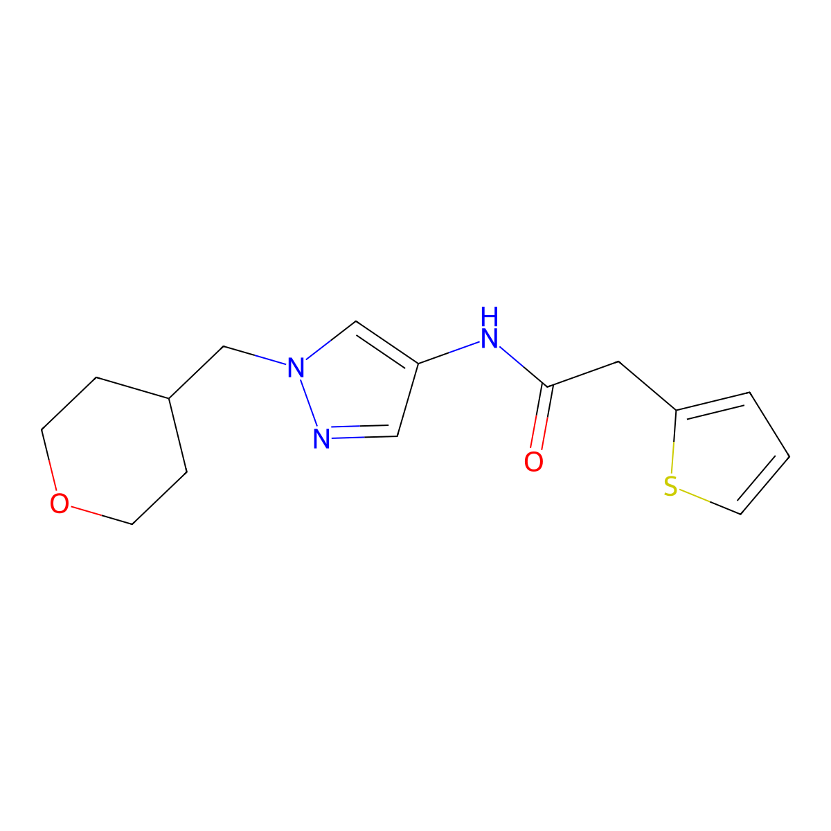 N-(1-((tetrahydro-2H-pyran-4-yl)methyl)-1H-pyrazol-4-yl)-2-(thiophen-2-yl)acetamide molecular structure, CAS 1798485-50-3