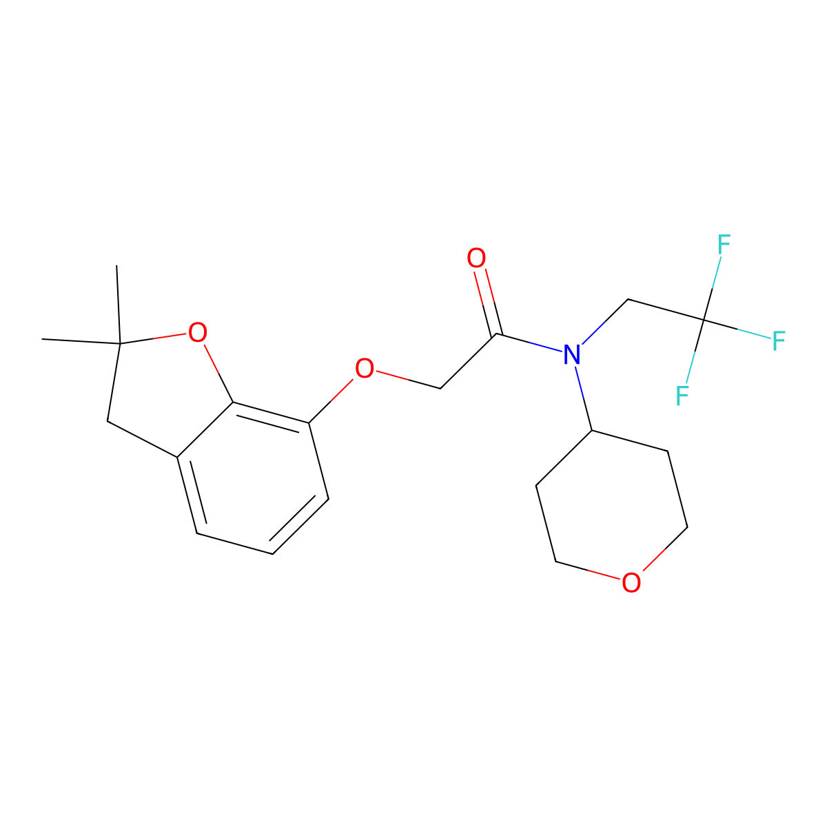 2-((2,2-dimethyl-2,3-dihydrobenzofuran-7-yl)oxy)-N-(tetrahydro-2H-pyran-4-yl)-N-(2,2,2-trifluoroethyl)acetamide molecular structure, CAS 1798485-66-1