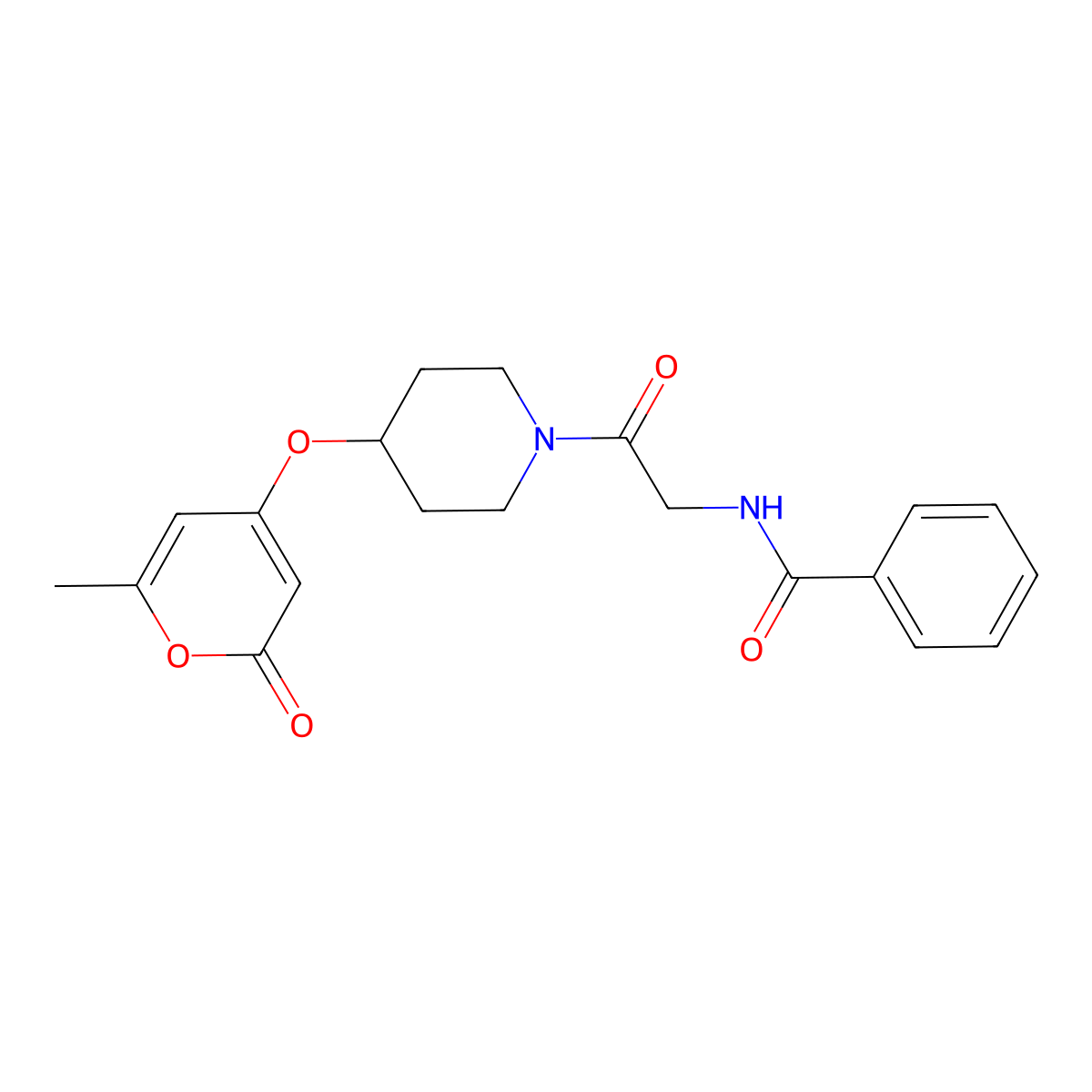 N-(2-{4-[(6-methyl-2-oxo-2H-pyran-4-yl)oxy]piperidin-1-yl}-2-oxoethyl)benzamide molecular structure, CAS 1798485-96-7