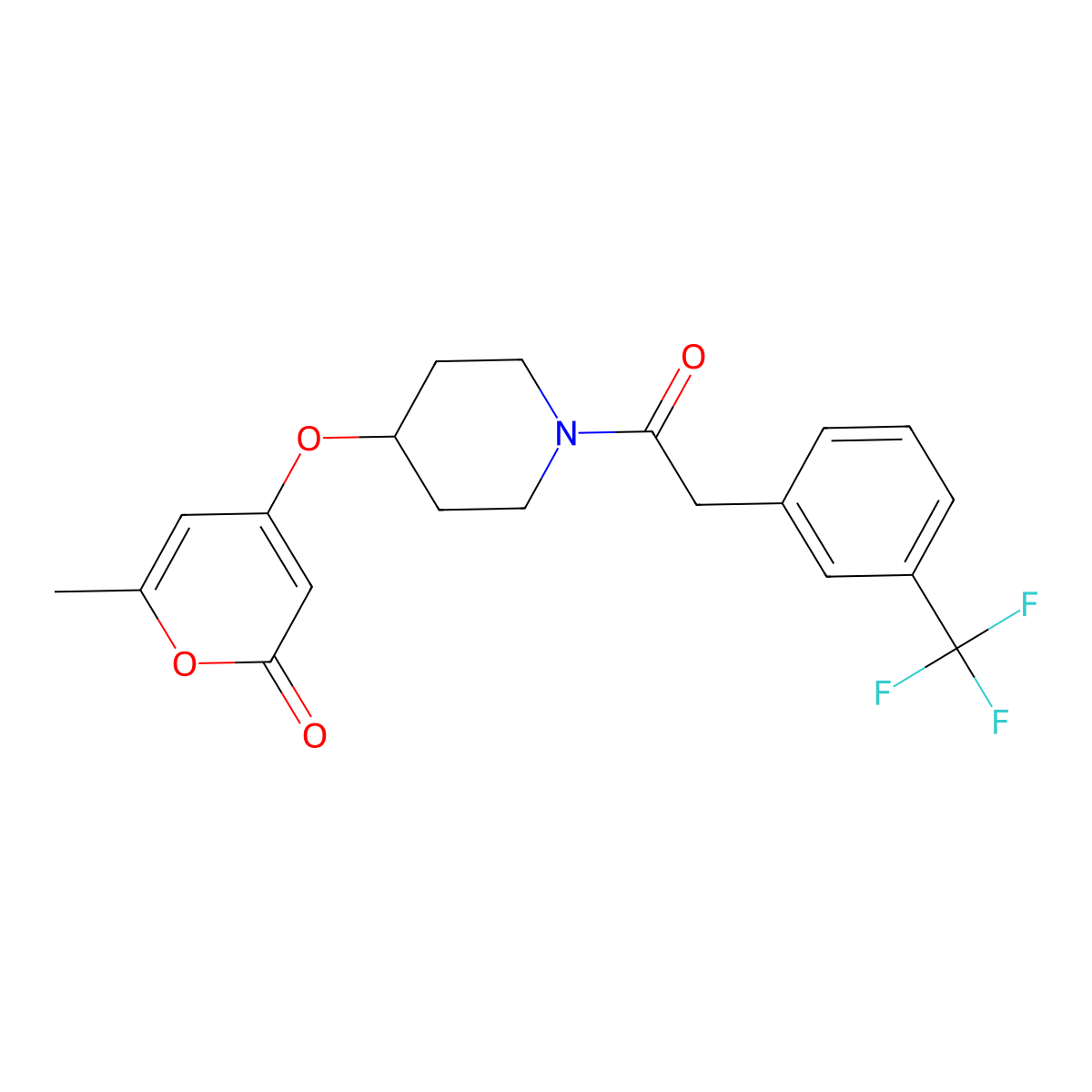 6-methyl-4-[(1-{2-[3-(trifluoromethyl)phenyl]acetyl}piperidin-4-yl)oxy]-2H-pyran-2-one molecular structure, CAS 1798486-04-0