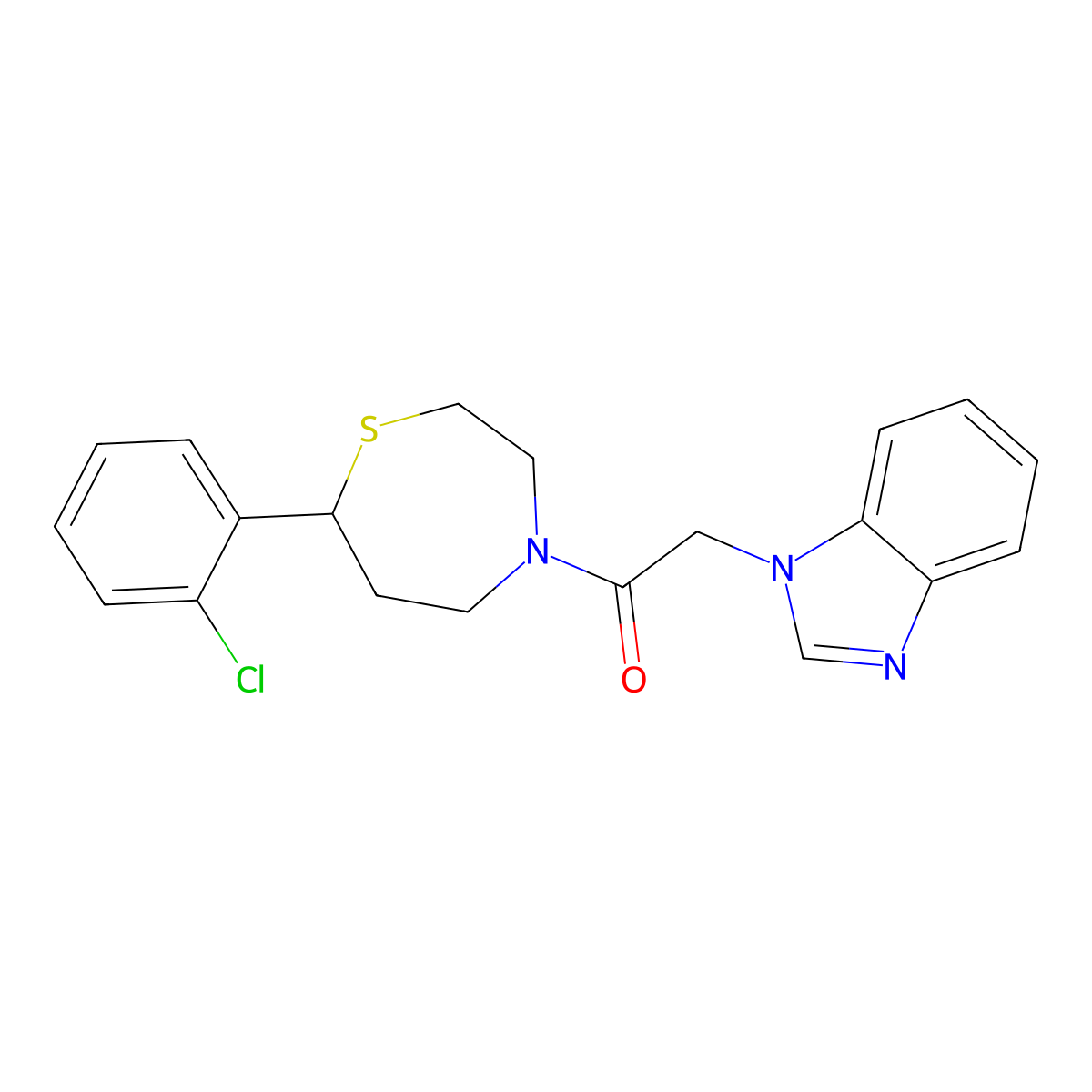 2-(1H-benzo[d]imidazol-1-yl)-1-(7-(2-chlorophenyl)-1,4-thiazepan-4-yl)ethanone molecular structure, CAS 1798486-87-9
