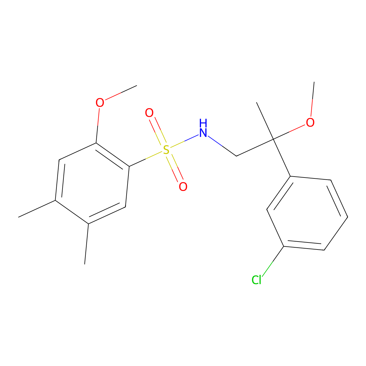 N-(2-(3-chlorophenyl)-2-methoxypropyl)-2-methoxy-4,5-dimethylbenzenesulfonamide molecular structure, CAS 1798486-95-9