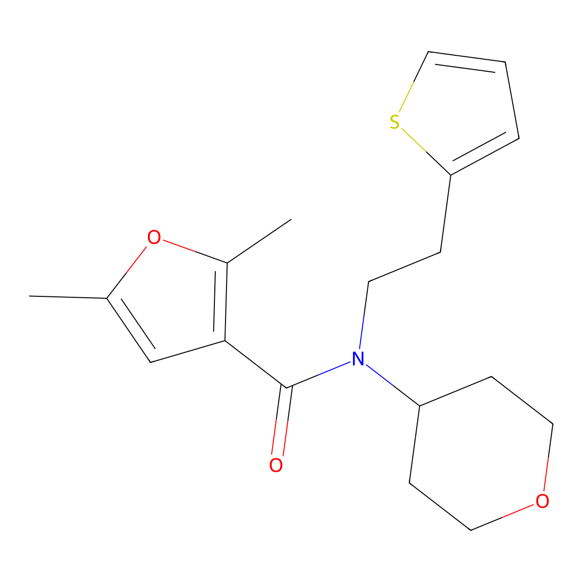 2,5-dimethyl-N-(tetrahydro-2H-pyran-4-yl)-N-(2-(thiophen-2-yl)ethyl)furan-3-carboxamide molecular structure, CAS 1798487-00-9