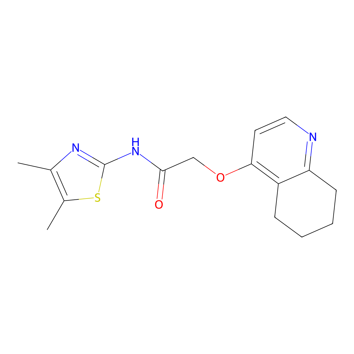 N-(4,5-dimethylthiazol-2-yl)-2-((5,6,7,8-tetrahydroquinolin-4-yl)oxy)acetamide molecular structure, CAS 1798487-09-8