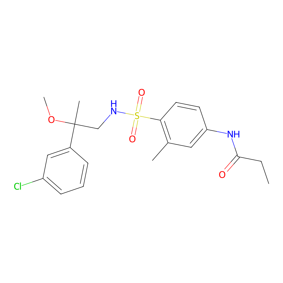 N-(4-(N-(2-(3-chlorophenyl)-2-methoxypropyl)sulfamoyl)-3-methylphenyl)propionamide molecular structure, CAS 1798487-10-1