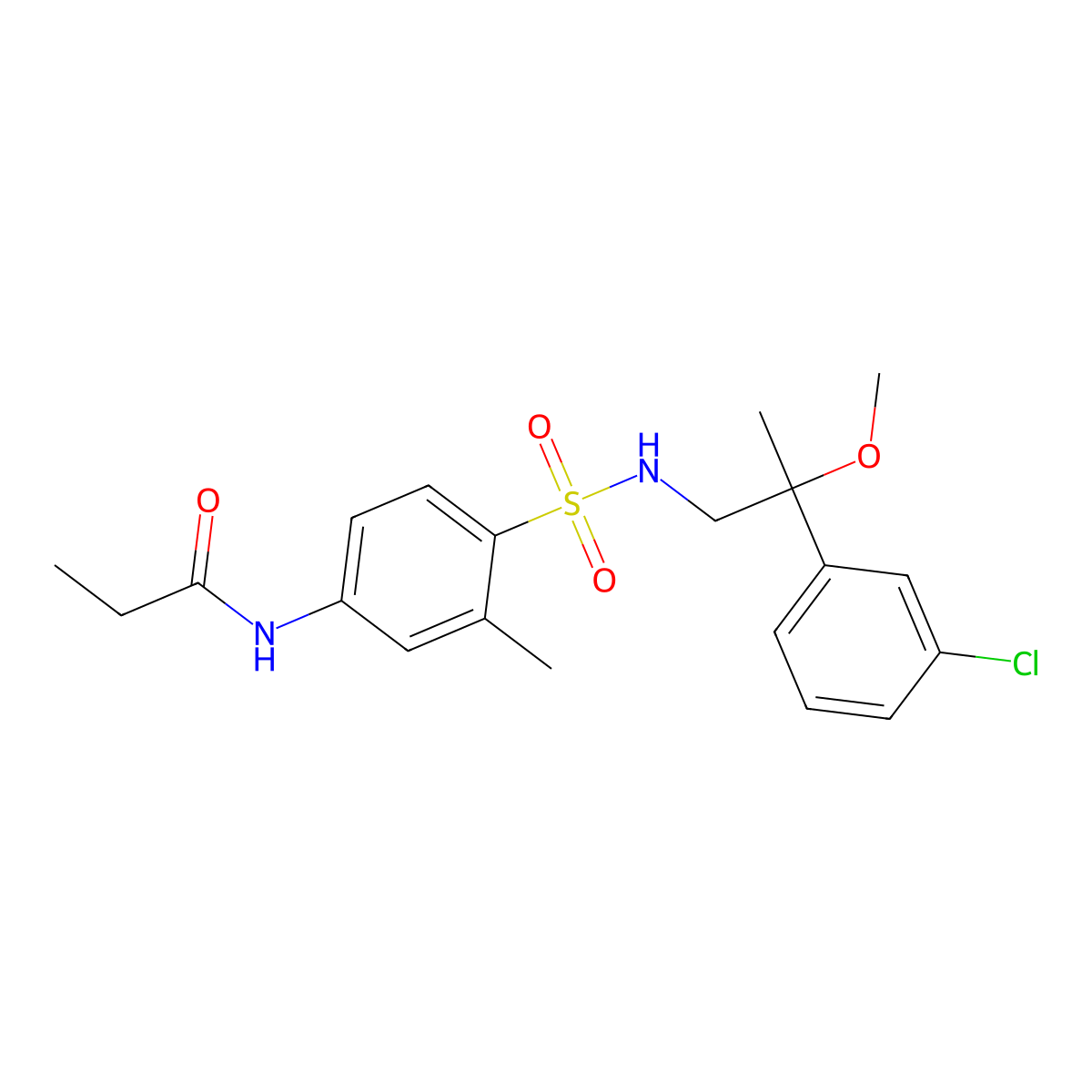 N-(4-(N-(2-(3-chlorophenyl)-2-methoxypropyl)sulfamoyl)-3-methylphenyl)propionamide molecular structure, CAS 1798487-10-1