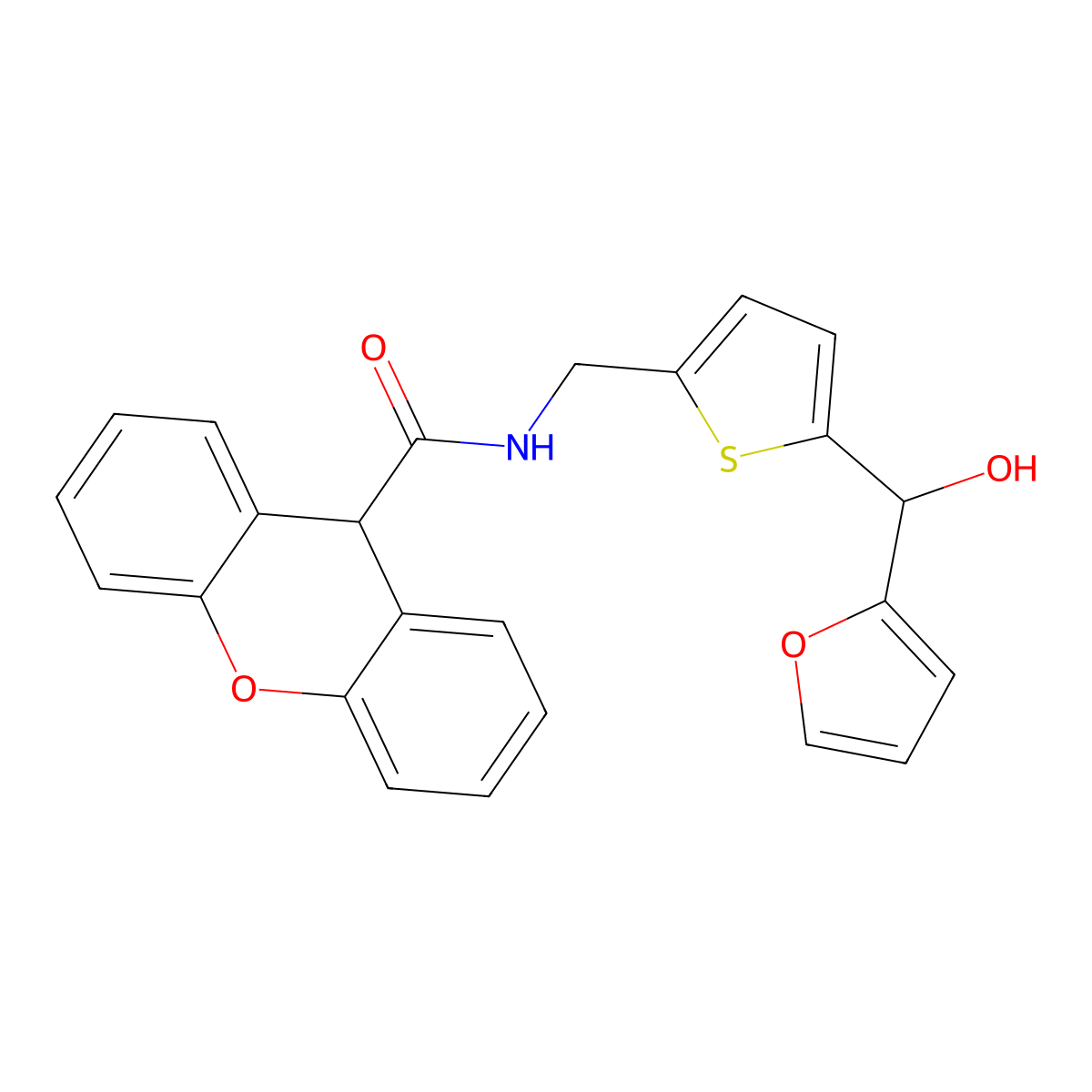 N-({5-[(furan-2-yl)(hydroxy)methyl]thiophen-2-yl}methyl)-9H-xanthene-9-carboxamide molecular structure, CAS 1798487-31-6