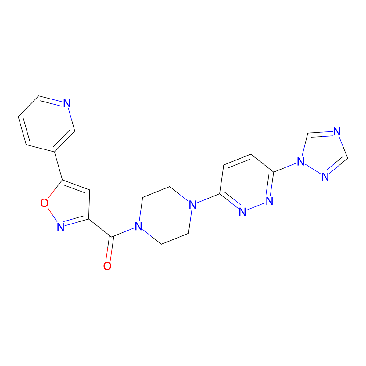 (4-(6-(1H-1,2,4-triazol-1-yl)pyridazin-3-yl)piperazin-1-yl)(5-(pyridin-3-yl)isoxazol-3-yl)methanone molecular structure, CAS 1798487-38-3