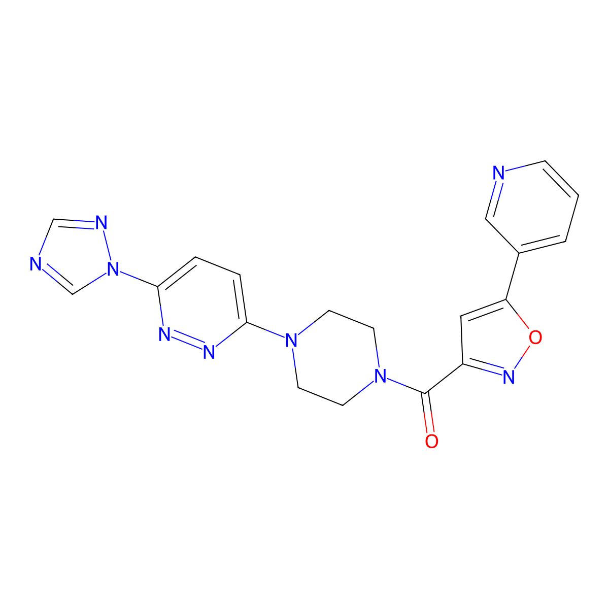 (4-(6-(1H-1,2,4-triazol-1-yl)pyridazin-3-yl)piperazin-1-yl)(5-(pyridin-3-yl)isoxazol-3-yl)methanone molecular structure, CAS 1798487-38-3