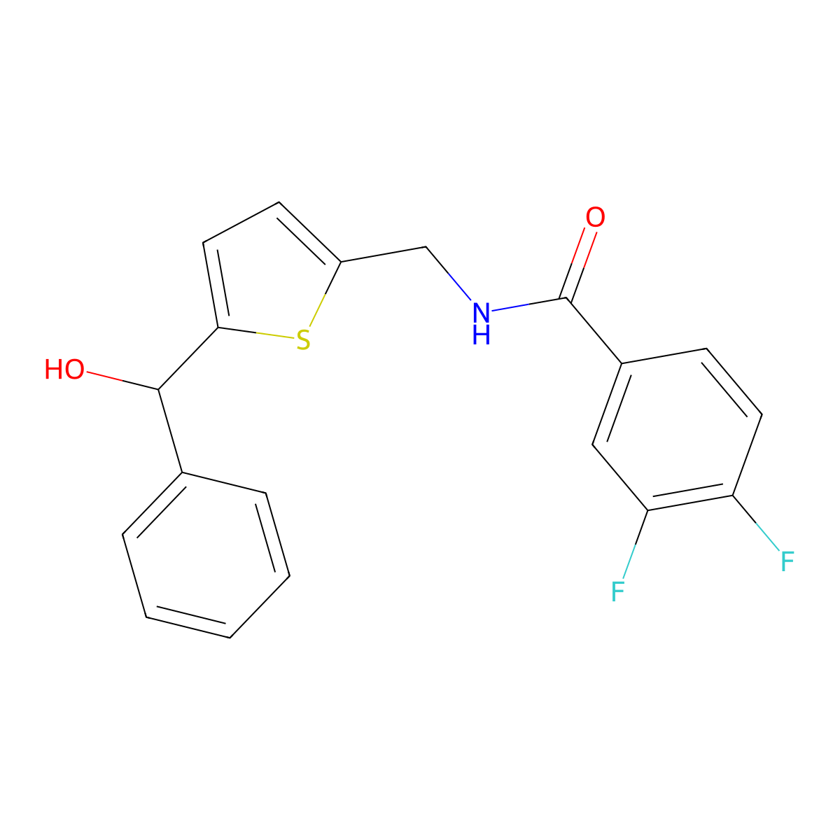 3,4-difluoro-N-((5-(hydroxy(phenyl)methyl)thiophen-2-yl)methyl)benzamide molecular structure, CAS 1798487-48-5