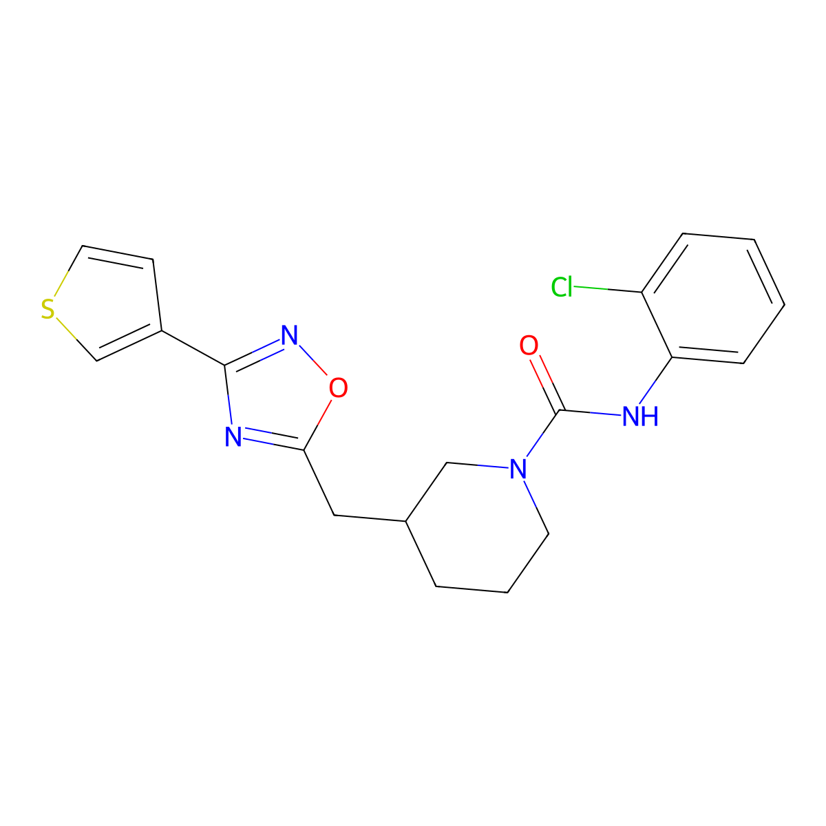 N-(2-chlorophenyl)-3-((3-(thiophen-3-yl)-1,2,4-oxadiazol-5-yl)methyl)piperidine-1-carboxamide molecular structure, CAS 1798487-54-3