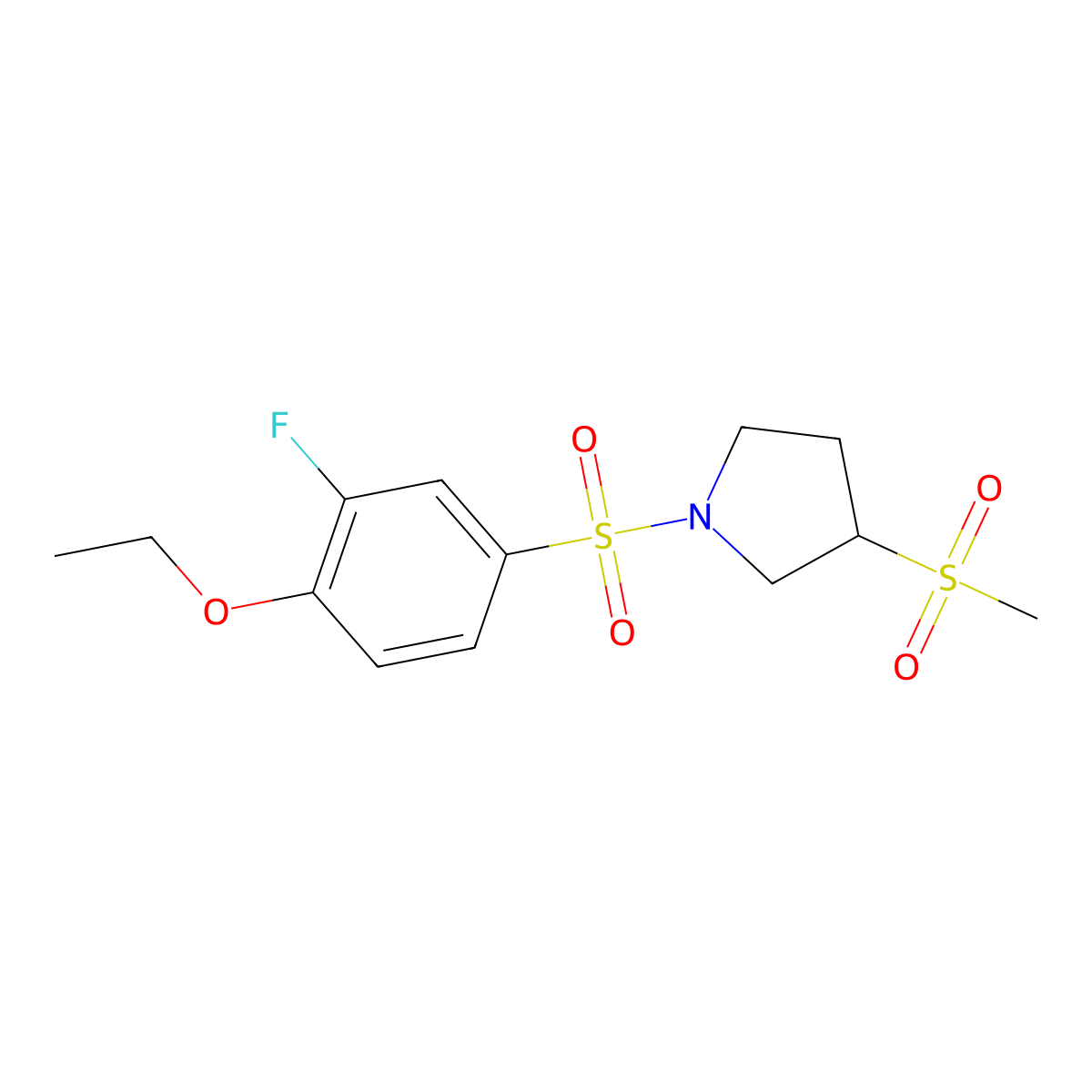 1-((4-Ethoxy-3-fluorophenyl)sulfonyl)-3-(methylsulfonyl)pyrrolidine molecular structure, CAS 1798487-57-6