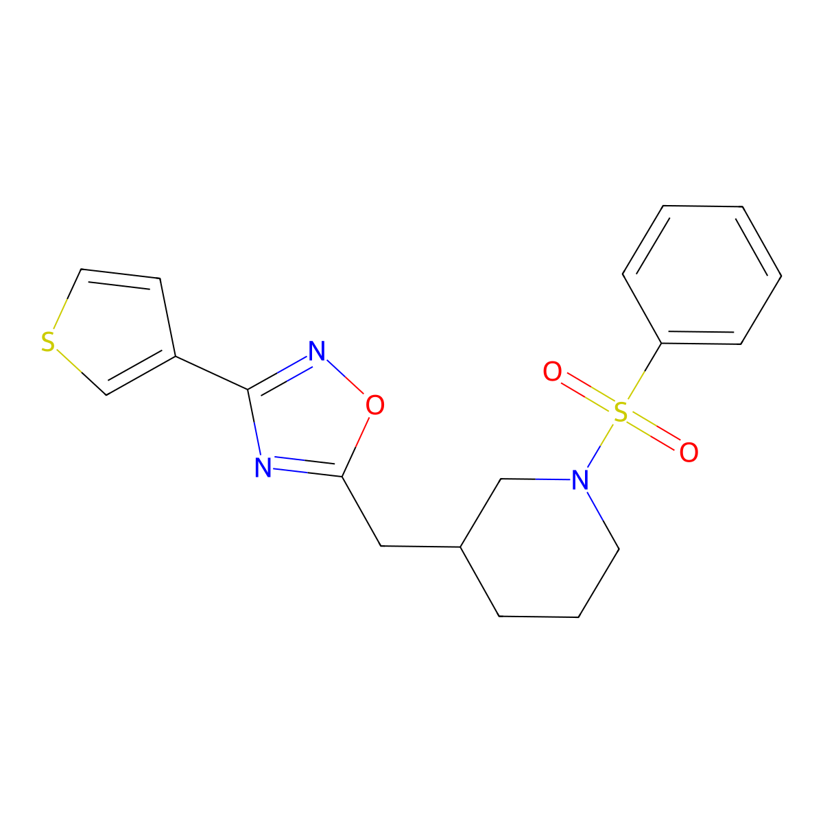 5-((1-(Phenylsulfonyl)piperidin-3-yl)methyl)-3-(thiophen-3-yl)-1,2,4-oxadiazole molecular structure, CAS 1798487-60-1