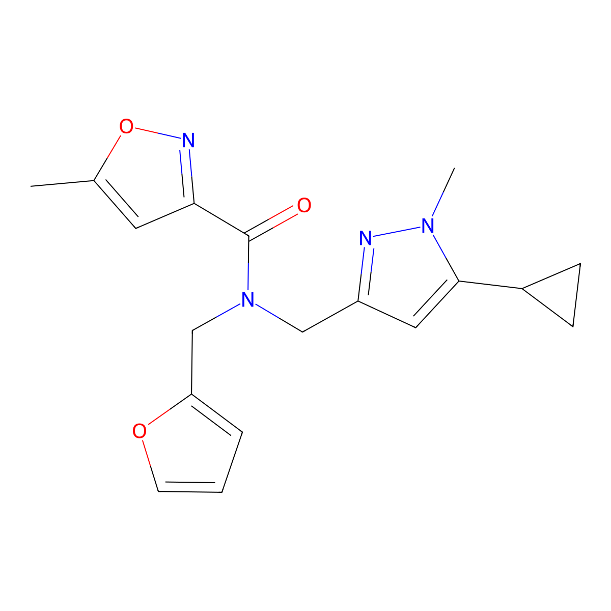 N-((5-cyclopropyl-1-methyl-1H-pyrazol-3-yl)methyl)-N-(furan-2-ylmethyl)-5-methylisoxazole-3-carboxamide molecular structure, CAS 1798487-70-3
