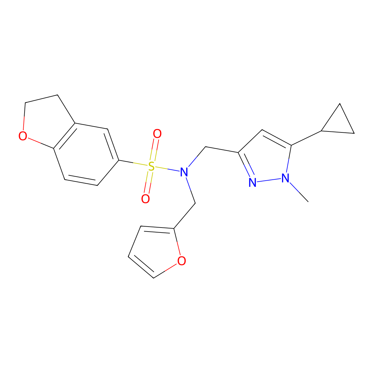 N-((5-cyclopropyl-1-methyl-1H-pyrazol-3-yl)methyl)-N-(furan-2-ylmethyl)-2,3-dihydrobenzofuran-5-sulfonamide molecular structure, CAS 1798487-78-1