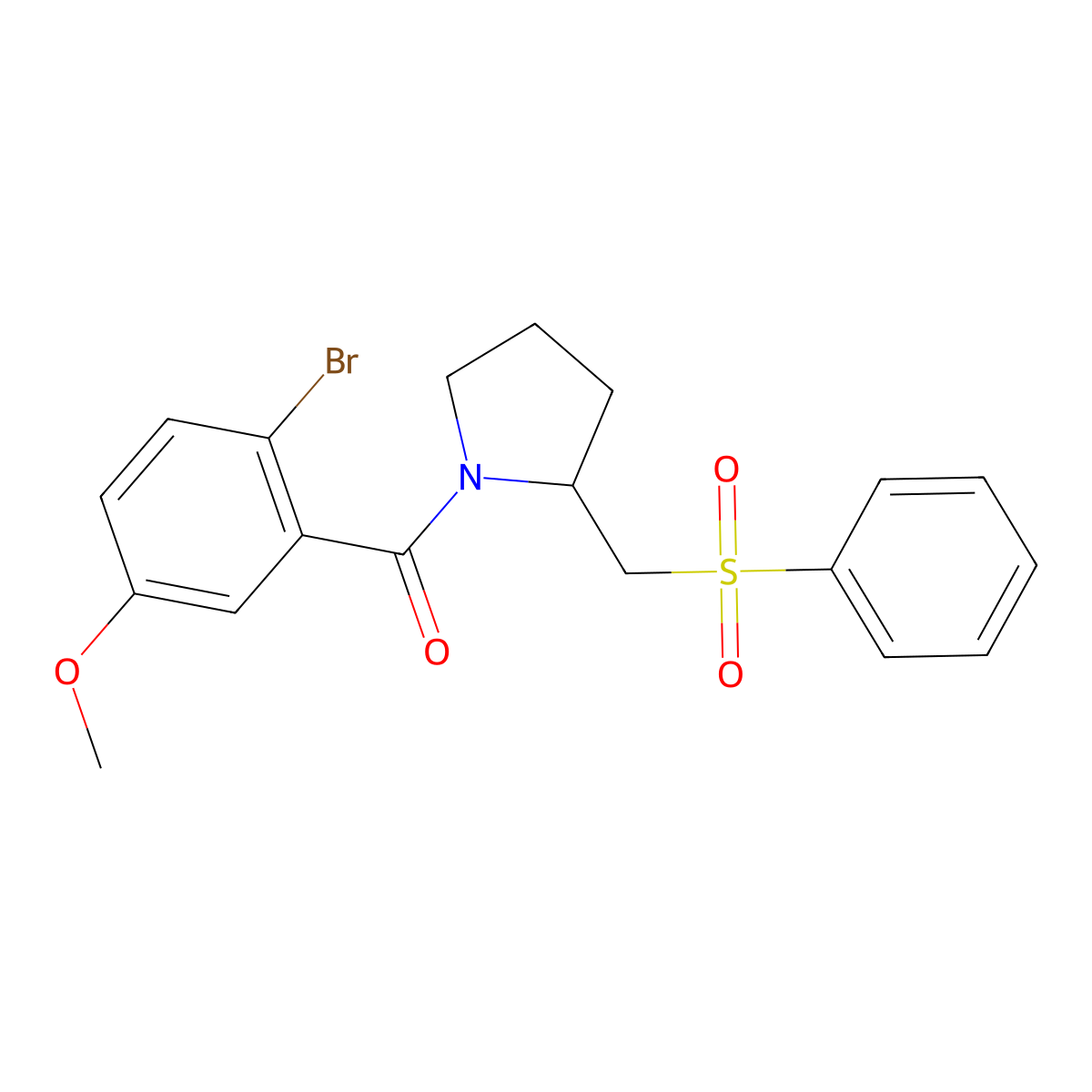 (2-Bromo-5-methoxyphenyl)(2-((phenylsulfonyl)methyl)pyrrolidin-1-yl)methanone molecular structure, CAS 1798487-80-5