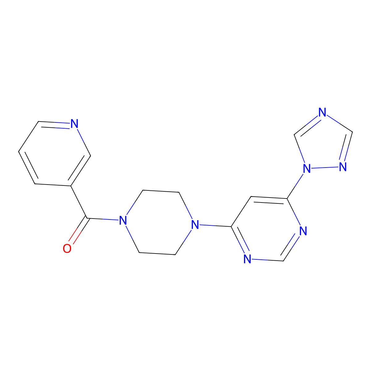 (4-(6-(1H-1,2,4-triazol-1-yl)pyrimidin-4-yl)piperazin-1-yl)(pyridin-3-yl)methanone molecular structure, CAS 1798487-82-7