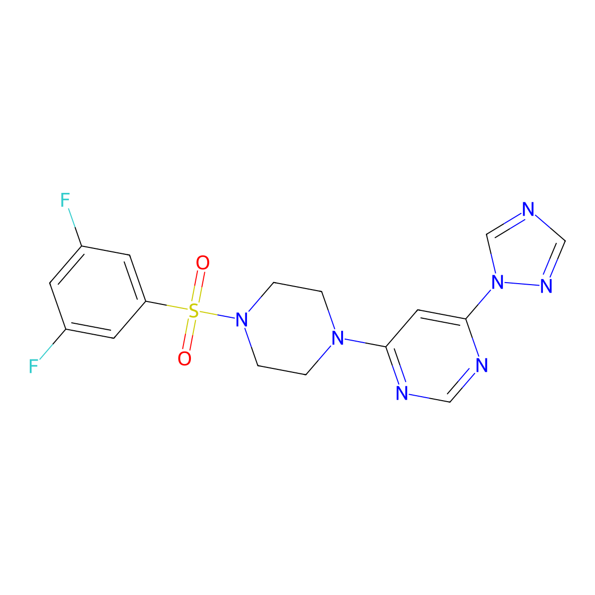 4-(4-((3,5-difluorophenyl)sulfonyl)piperazin-1-yl)-6-(1H-1,2,4-triazol-1-yl)pyrimidine molecular structure, CAS 1798487-88-3