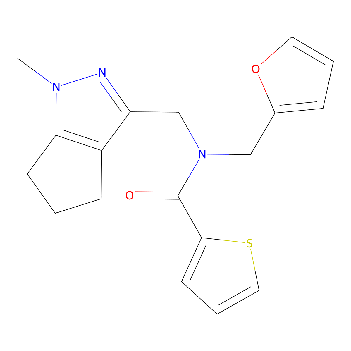N-(furan-2-ylmethyl)-N-((1-methyl-1,4,5,6-tetrahydrocyclopenta[c]pyrazol-3-yl)methyl)thiophene-2-carboxamide molecular structure, CAS 1798487-94-1