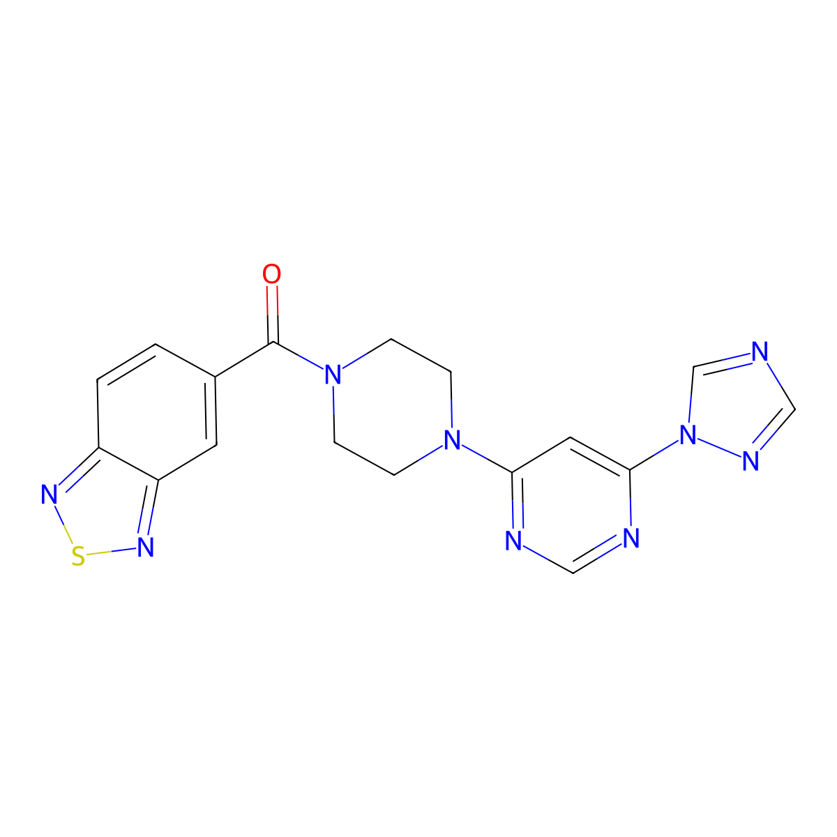 (4-(6-(1H-1,2,4-triazol-1-yl)pyrimidin-4-yl)piperazin-1-yl)(benzo[c][1,2,5]thiadiazol-5-yl)methanone molecular structure, CAS 1798488-05-7