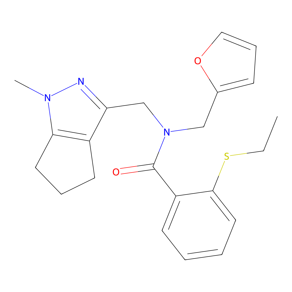 2-(ethylthio)-N-(furan-2-ylmethyl)-N-((1-methyl-1,4,5,6-tetrahydrocyclopenta[c]pyrazol-3-yl)methyl)benzamide molecular structure, CAS 1798488-10-4