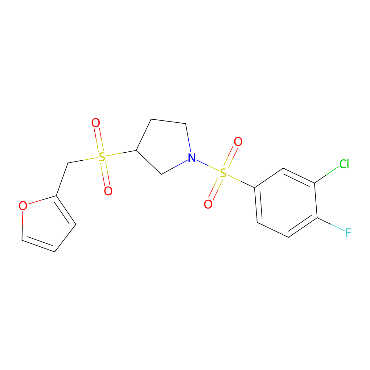 1-((3-Chloro-4-fluorophenyl)sulfonyl)-3-((furan-2-ylmethyl)sulfonyl)pyrrolidine molecular structure, CAS 1798488-13-7