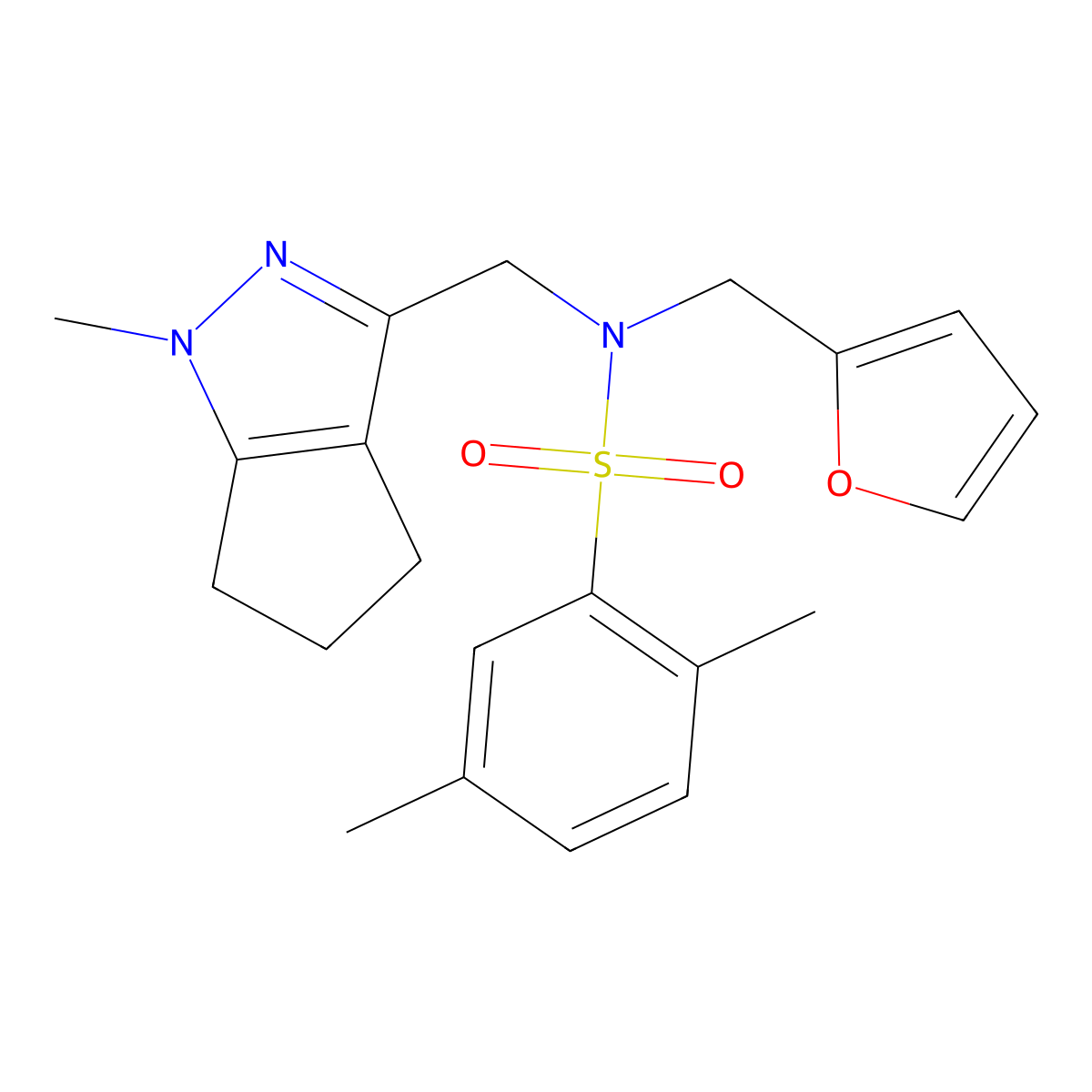 N-(furan-2-ylmethyl)-2,5-dimethyl-N-((1-methyl-1,4,5,6-tetrahydrocyclopenta[c]pyrazol-3-yl)methyl)benzenesulfonamide molecular structure, CAS 1798488-18-2