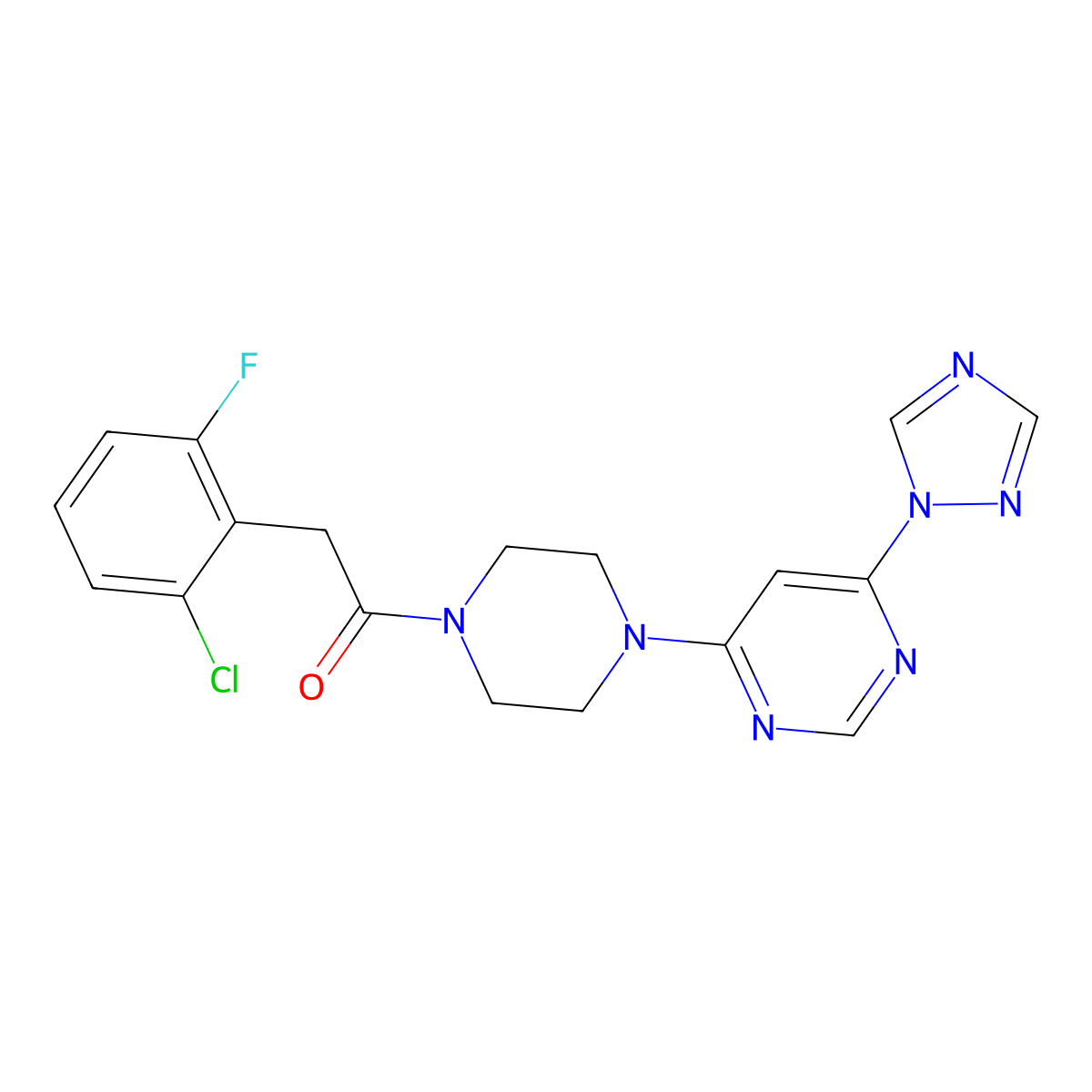 1-(4-(6-(1H-1,2,4-triazol-1-yl)pyrimidin-4-yl)piperazin-1-yl)-2-(2-chloro-6-fluorophenyl)ethanone molecular structure, CAS 1798488-25-1