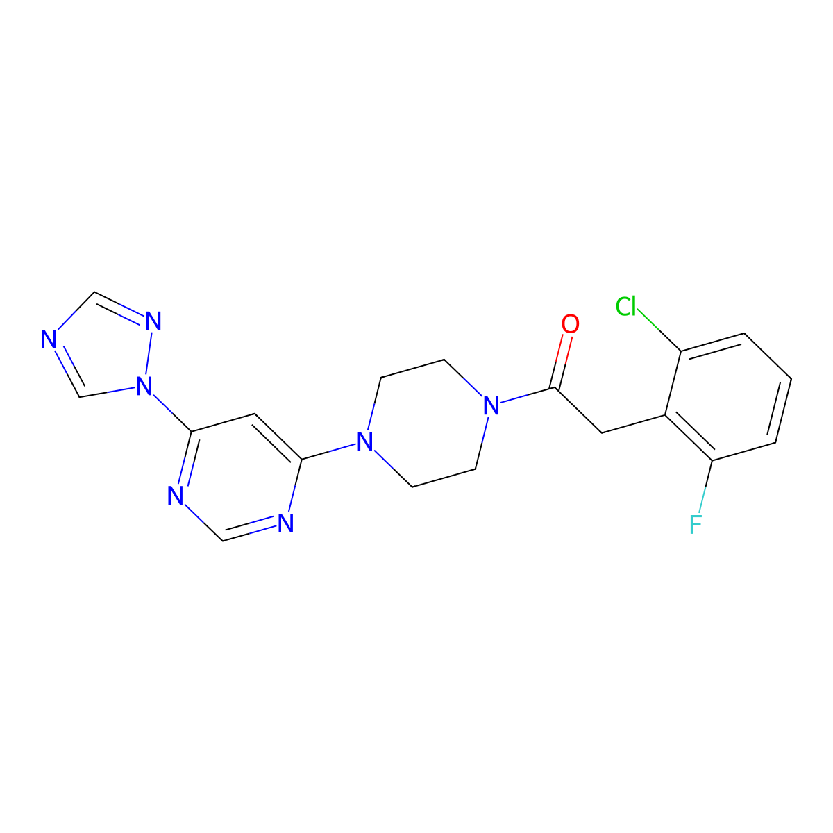 1-(4-(6-(1H-1,2,4-triazol-1-yl)pyrimidin-4-yl)piperazin-1-yl)-2-(2-chloro-6-fluorophenyl)ethanone molecular structure, CAS 1798488-25-1